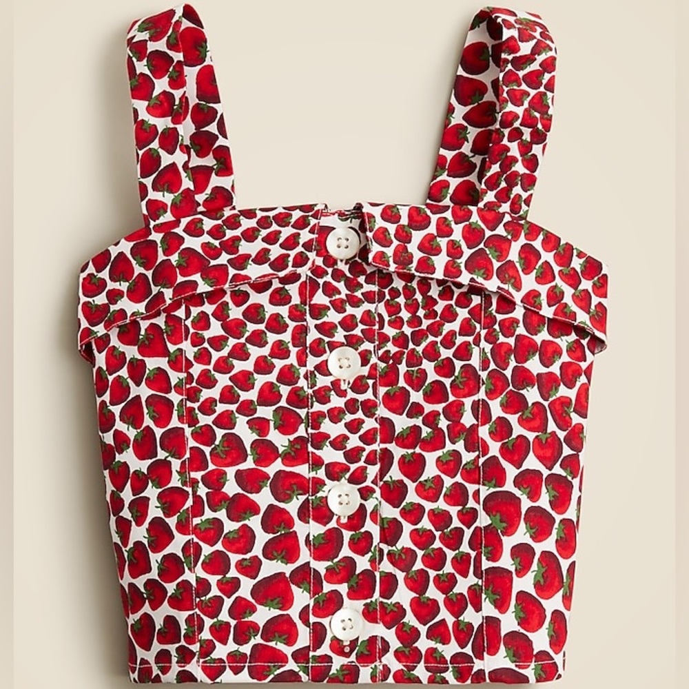 🍓NWOT J. Crew Girls’ Cropped Button Front Tank Top in Strawberry Print